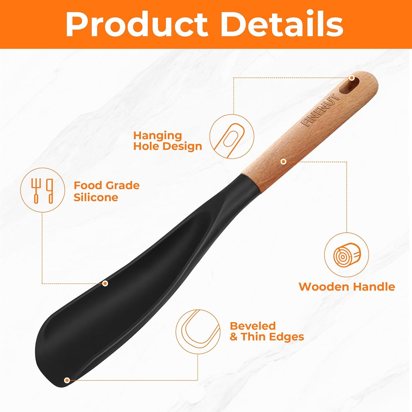 Cooking Spoon Multifunction Spoonula Silicone Spatula Spoon 2-Pack, Dual-Use Heat Resistant 446°F, BPA-Free Non-Toxic Wooden Handle Rice Spoon Set for Non-Stick Cookware & Rice Cookers (Black)
