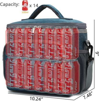 FlowFly Insulated Reusable Lunch Bag Adult Large Lunch Box for Women and Men with Adjustable Shoulder Strap,Front Zipper Pocket and Dual Large Mesh Side Pockets,Cherry - Colors A