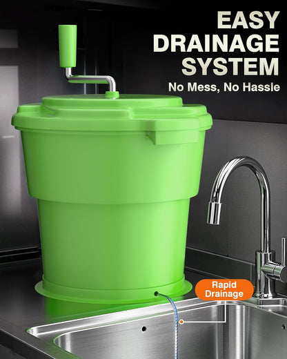 WantJoin Commercial Salad Spinner - [6 Gallon Salad Dryer] w/Silicone [Anti-slip Mat] & [Draining Hose], 24Qt Manual Salad Spinner for up to 7 Heads of Lettuce Spinner Large for Catering, Orange