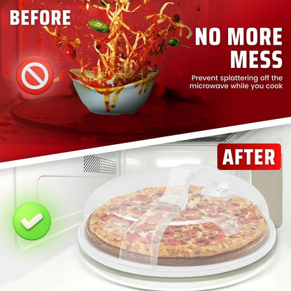 Flexzion 10.5 Inch Microwave Splatter Cover - BPA-Free Anti-Splatter Microwave Cover with Adjustable Steam Vent, Dishwasher Safe, Transparent Plastic Food Covers for Microwave Cooking