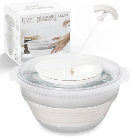 COOK WITH COLOR Collapsible Salad Spinner - 4 QT Space Saving Lettuce Dryer with Folding Collapsible Colander Great for Washing and Drying Fruit and Vegetables (Grey)