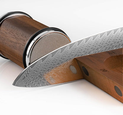 SENKEN Rolling Knife Sharpener with Solid Wood Magnetic Base - Sharpens at 4 Angles 15°, 18°, 20°, and 22° - Includes Diamond and Ceramic Discs