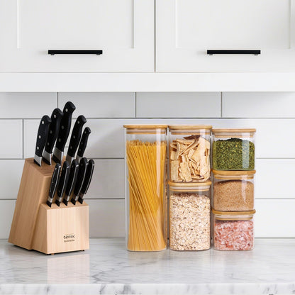 ComSaf 2Pcs Large Glass Storage Containers with Lids 4Qt, 1 Gallon Wide Mouth Flour Sugar Storage Containers, Large Capacity and Sealed for Rice, Cereal, Oat, Easy Clean and Scoop, Pantry Organization