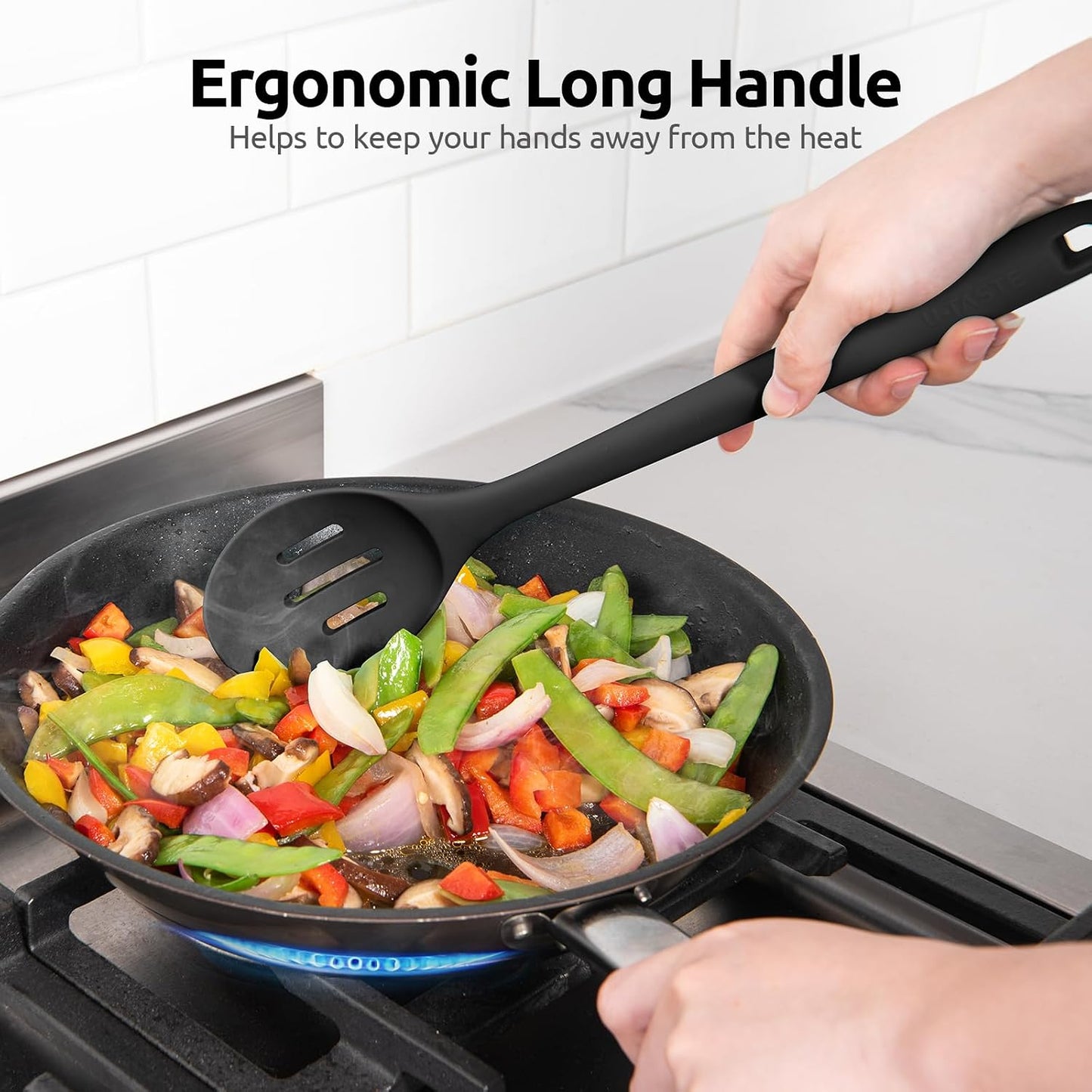 600ºF Heat Resistant Silicone Spoons: U-Taste 13.3in Solid & Slotted Kitchen Cooking Tool, Nonstick Long Rubber Utensil, Sturdy for Mixing, Serving, Stirring, Frying, Basting (Aqua Sky, 2PCS)
