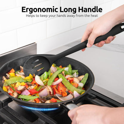 600ºF Heat Resistant Silicone Spoons: U-Taste 13.3in Solid & Slotted Kitchen Cooking Tool, Nonstick Long Rubber Utensil, Sturdy for Mixing, Serving, Stirring, Frying, Basting (Aqua Sky, 2PCS)