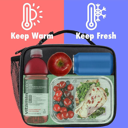 opux Insulated Lunch Bag Kids, Lunch Box for School Boy Girl, Leakproof Small Reusable Compact Soft Mini Cooler Bag, Toddler Small Lunch Boxes Kit Pail with Front Side Pockets (Purple)