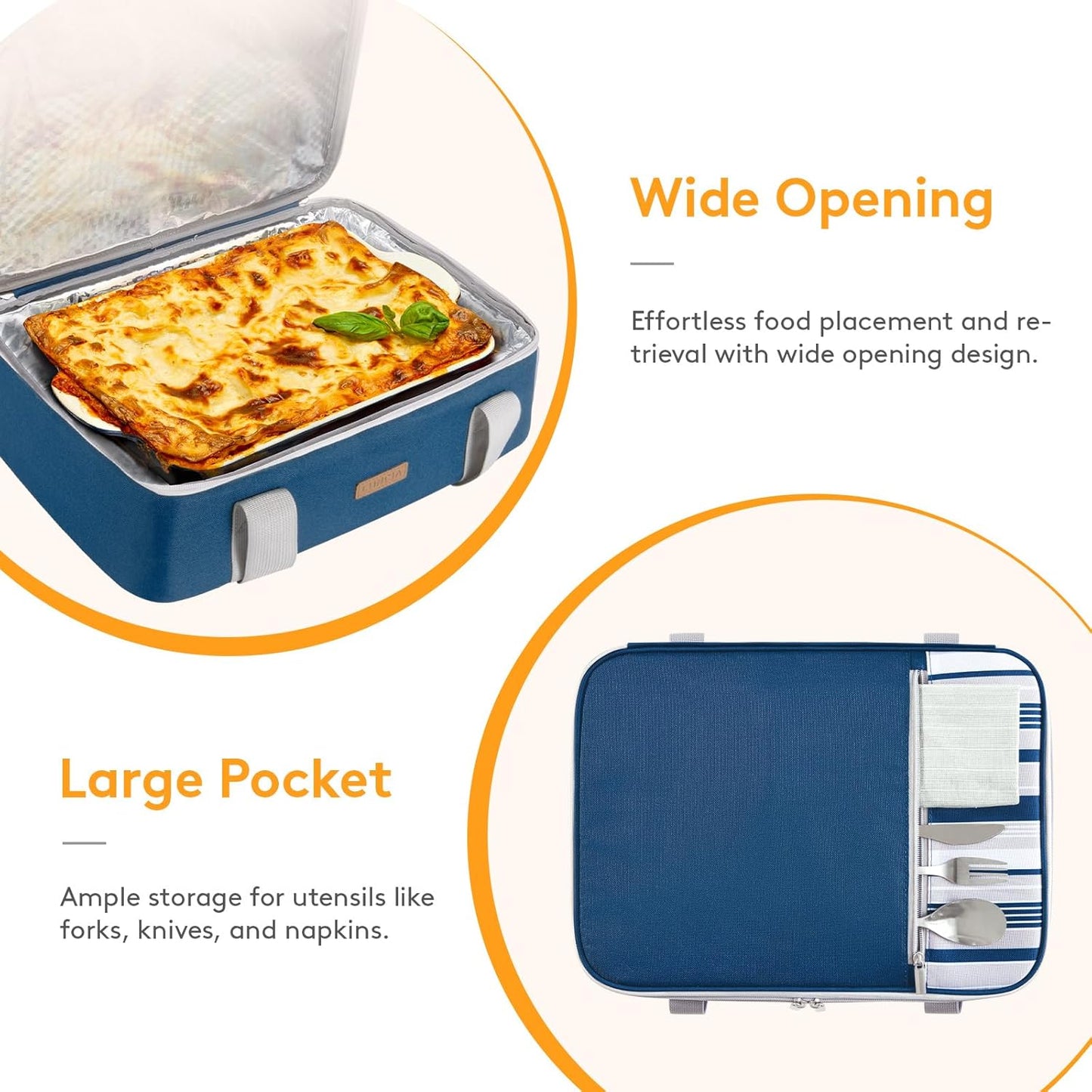 LUNCIA Insulated Single Decker Casserole Carrier, Lasagna Lugger Tote Keeps Food Hot or Cold, Thermal Lunch Bag for Potluck Parties, Picnic and Cookouts, Fits 9" x 13" Baking Dish, Black
