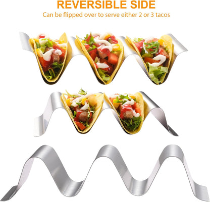 Taco Holder 12 Packs - Stainless Steel Taco Holders set of 12, Oven & Dishwasher & Grill Safe Taco Shell Tray, Each Metal Taco Stands for 3 Tacos, Stylish Taco Rack with Handles