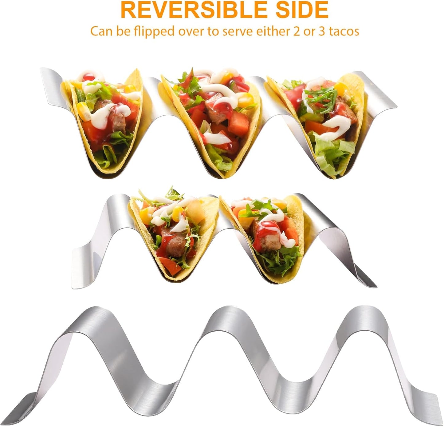 Taco Holder 6 Packs - Health Material Stainless Steel Taco Holders set of 6, Oven & Dishwasher & Grill Safe Taco Shell Tray, Each Metal Taco Stands for 3 Tacos, Stylish Taco Rack with Handles
