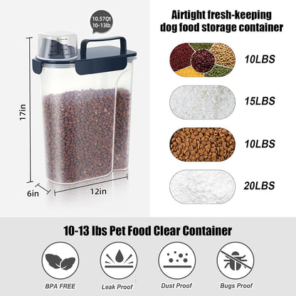 LEAWALK 5Lbs Airtight Cat Dog Food Storage Container with Upgraded Large Nozzle BPA-Free, Pet Food Storage Containers for Rice, Grain, Pet Food, Flour, Dog Treat Storage (Dark Gray, 5L-1pack)