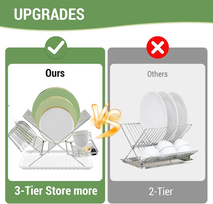 Expandable Over The Sink Dish Drainer Drying Rack, Stainless Steel Metal, Small Adjustable Dish Drainer Drying Rack for Kitchen Counter, Space Saving for Compact Kitchen