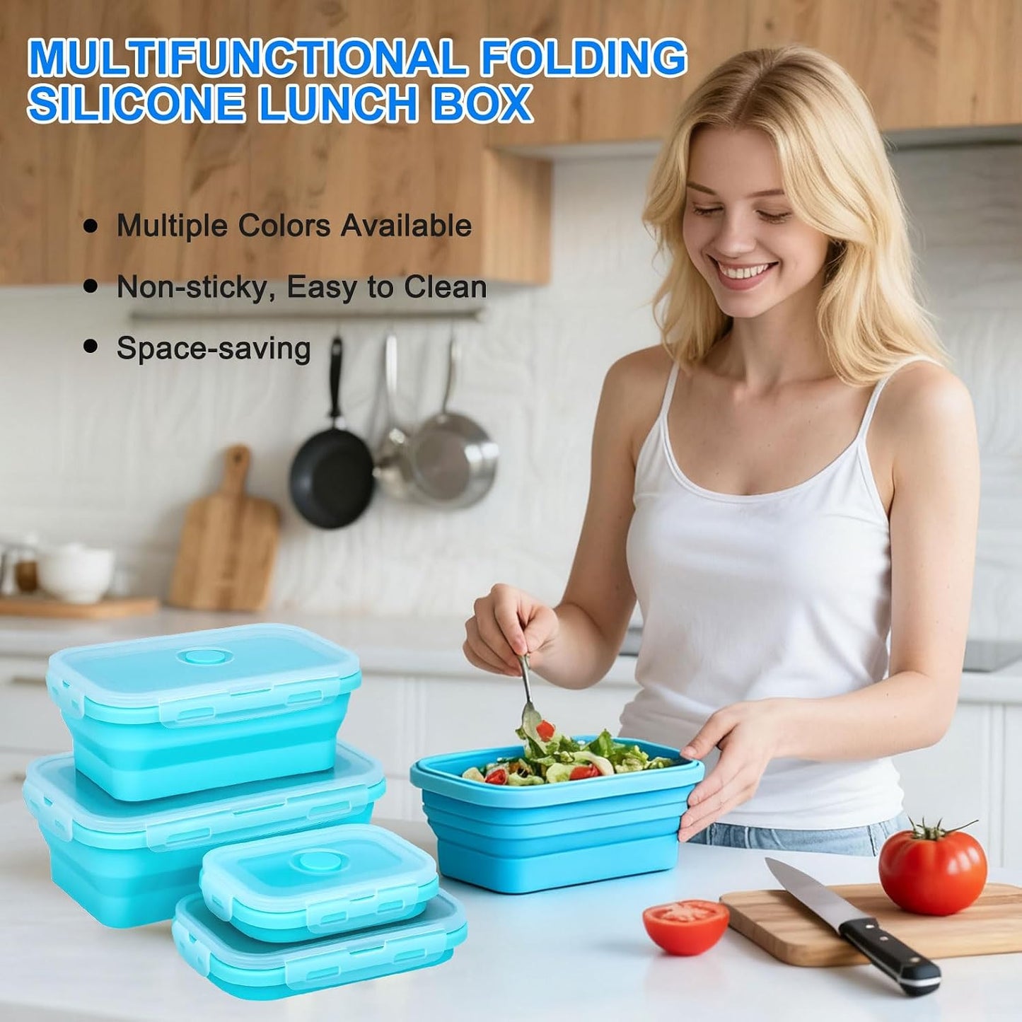 Collapsible Silicone Food Storage Containers 4 Set Airtight Leak Proof Food Containers with Lids Stackable Meal Prep for Microwave Freezer Dishwasher for Kitchen Camping Office Gray