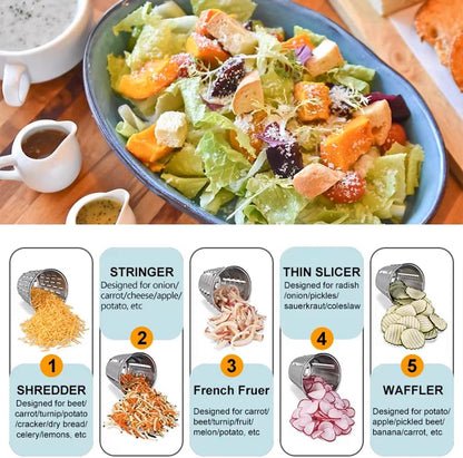 DYRABREST Manual Vegetable Cutter Rotary Cheese Grater Shredder Vegetable Fruit Chopper Cutter Machine Manual Cheese Grating Tool Multifunctional Food Grinder with 5 Drum Blades