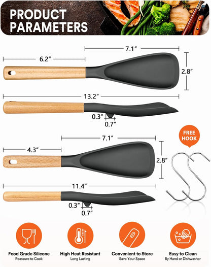Badiano Multifunction Cooking Spoon for Nonstick Cookware,11.4"&13.4",Black