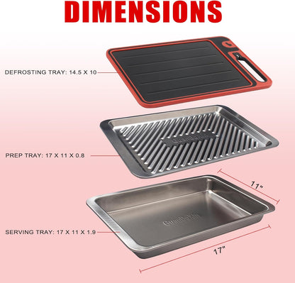Grilling Prep and Serve Trays, Set of 2 Stackable Stainless Steel BBQ Trays, Deep Marinating Container, Serving Platter for Plating Food, BBQ Prep Tub for Marinating Meats, Grill Accessories