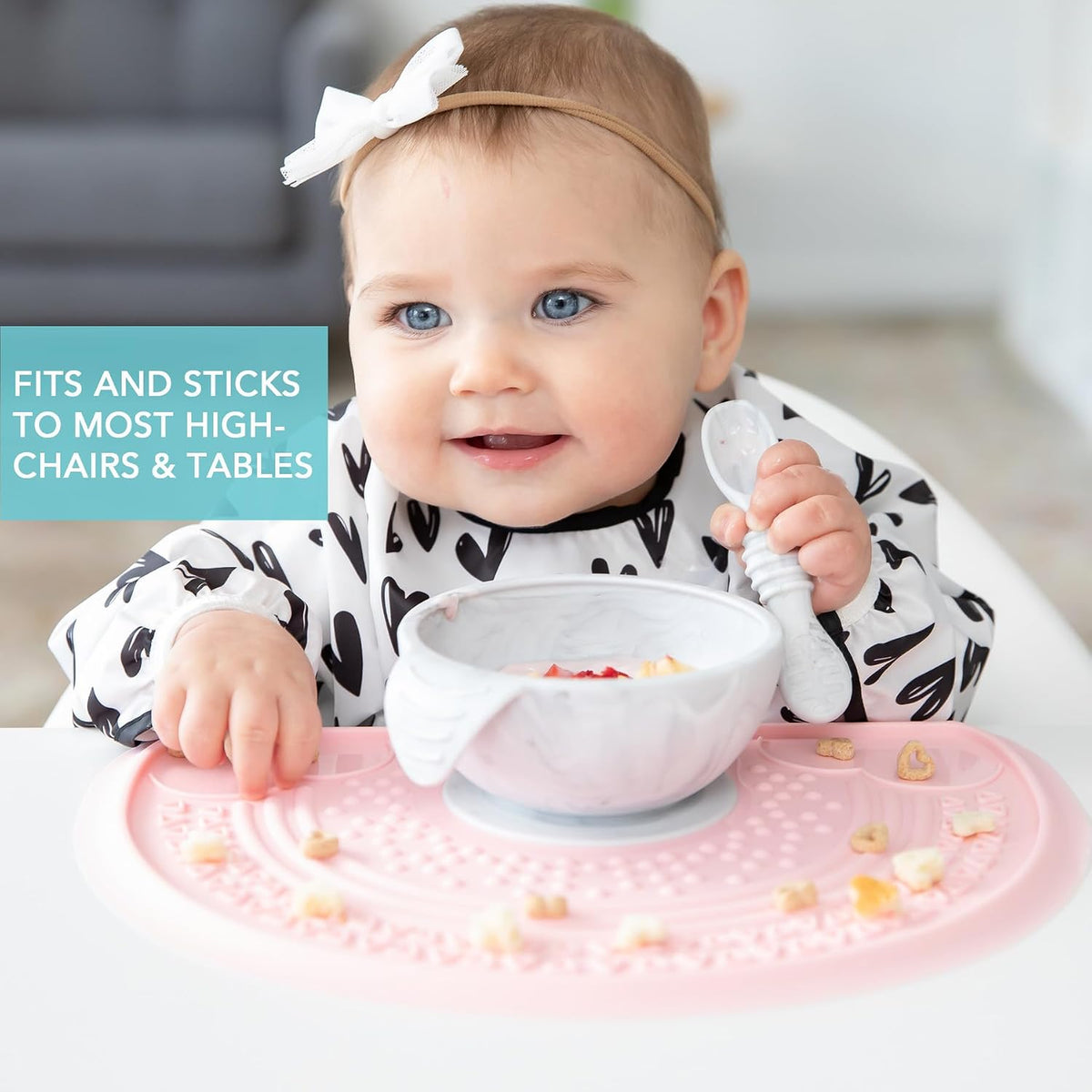 Bumkins Baby Bowl, Silicone Feeding Set with Suction for Baby and Toddler, Includes Spoon and Lid, First Feeding Set, Training Essentials for Baby Led Weaning for Babies 4 Months Up, Sage