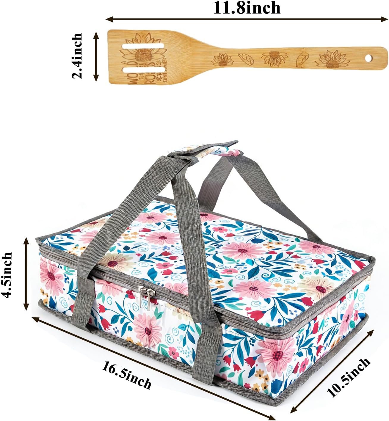 Pioneer Woman Style Insulated Casserole Carrier for Hot or Cold Food, Fits 9x13 Baking Dish,Floral Thermal Lasagna Lugger Tote with Oven Mitts and Pot Holders Set,Gift for Women, Mother's Day.3 PCS