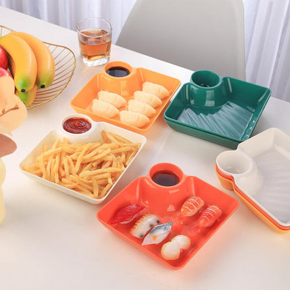 8 pcs Chips and Salsa Serving Dish, Colorful Reusable Chip and Dip Bowl Serving Dishes for Entertaining Plastic Dip Tray Plate with Dipping Sauce Compartment