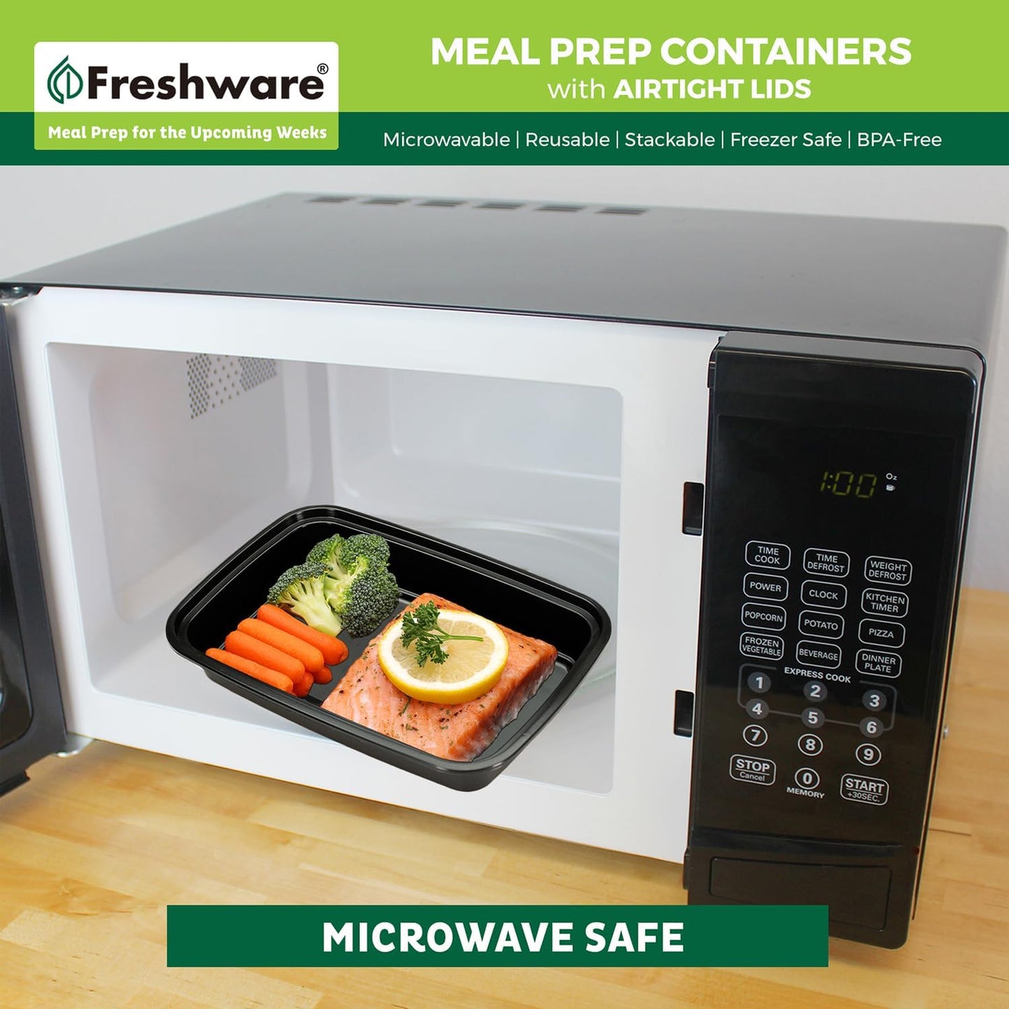 Freshware Meal Prep Containers 1 Compartment Food Storage Containers with Lids, Bento Box, BPA Free, Stackable, Microwave/Dishwasher/Freezer Safe (28 oz), 50 Count (Pack of 1)