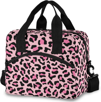 Colorful Leopard Insulated Lunch Bag Rainbow Animals Skin Print Reusable Cooler Lunch Tote Box with Shoulder Strap for Work Picnic School Beach