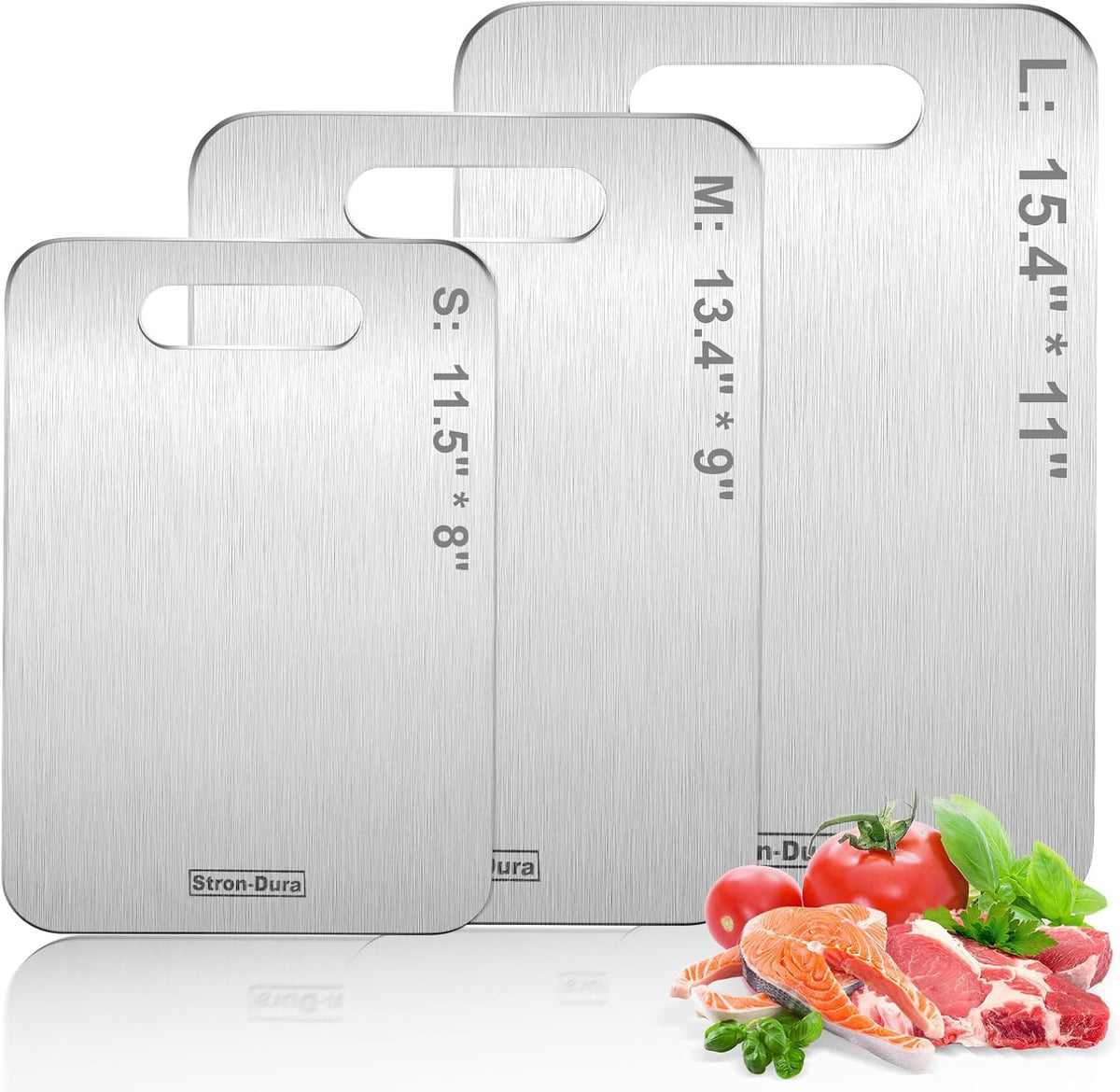 Stron-Dura Small Stainless Steel Cutting Board for Kitchen, 11.5" x 8" Food Grade Metal Chopping Board, Non Toxic Dishwasher Safe, Double Sided Odorless, Cutting Board for Meat Veggies Camping