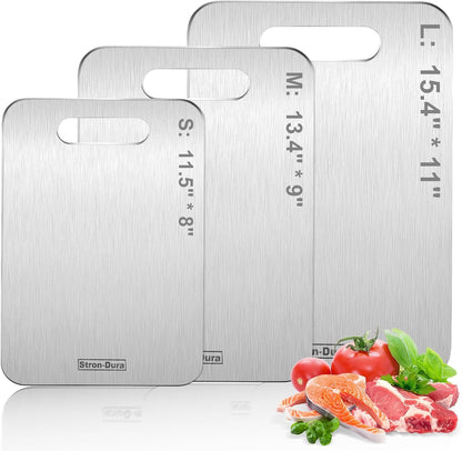 Stron-Dura Small Stainless Steel Cutting Board for Kitchen, 11.5" x 8" Food Grade Metal Chopping Board, Non Toxic Dishwasher Safe, Double Sided Odorless, Cutting Board for Meat Veggies Camping