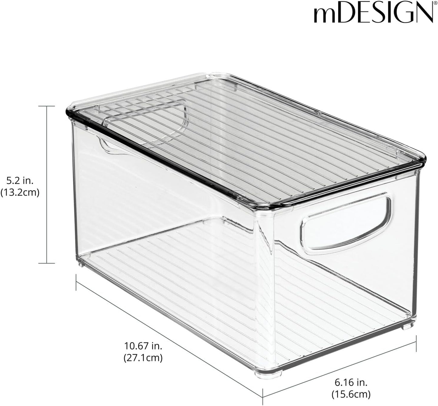 mDesign Deep Plastic Bathroom Storage Bin Box, Lid/Built-in Handles, Organization for Makeup, Hair Styling Tools, Toiletry Accessories in Cabinet, Shelves, Ligne Collection, 8 Pack, Clear