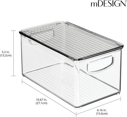 mDesign Deep Plastic Bathroom Storage Bin Box, Lid/Built-in Handles, Organization for Makeup, Hair Styling Tools, Toiletry Accessories in Cabinet, Shelves, Ligne Collection, 8 Pack, Clear
