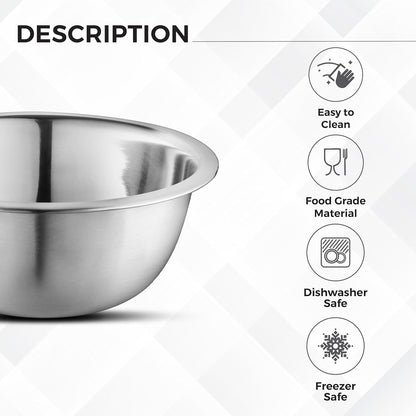 AVADOR Premium Stainless Steel Mixing Bowls, Set of 5 Brushed Stainless Steel Mixing Bowl Set, Easy To Clean, Space Saving, Great for Cooking, Baking, Prepping (5 Pc Mixing Bowl)