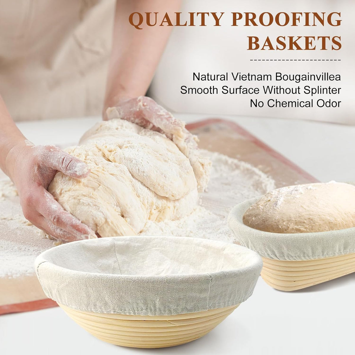 Sourdough Banneton Bread Proofing Basket Set of 2, 9'' Round