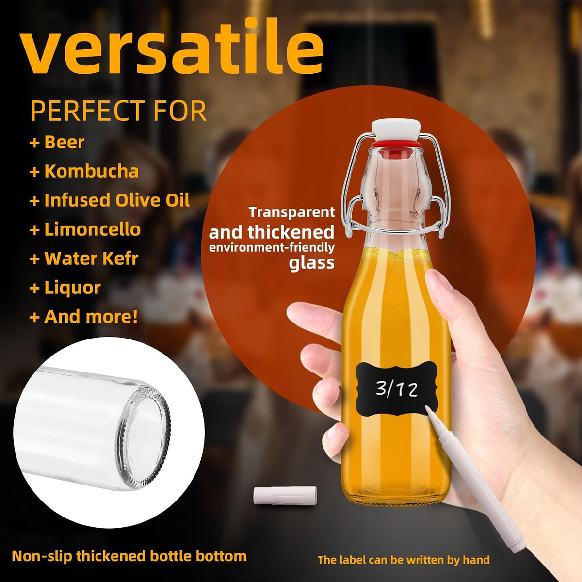 2 Pack Swing Top Glass Bottles 8.5 oz,Flip Top Beer Brewing Bottles for Kombucha, Homemade, Kefir, Water, Beverages, Soda, Oil, Vinegar, Fermentation,Limoncello