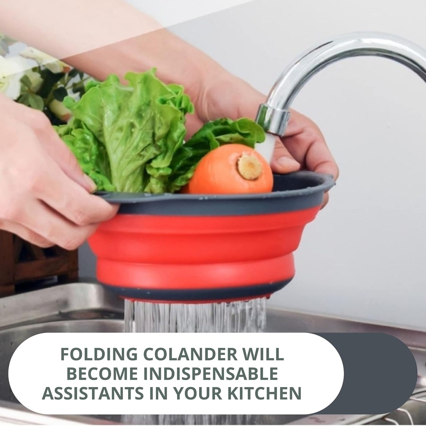 3PCS Green Foldable Kitchen Strainer Set – Silicone Colander Collapsible Strainers and Colanders Green Collander for Kitchen Collapsible Compact Drain Tools for Cooking Prep