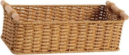 Handwoven Storage Basket Decorative Basket Rectangular with Handles Organizer for Living Room Toilet Pantry Bookcase Cabinet, Style B