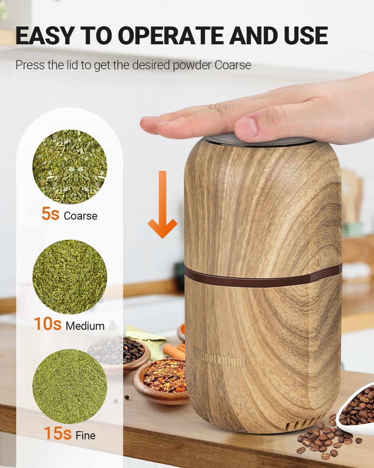COOL KNIGHT Electric Herb Grinder, Fast Grinding, 120g Large Capacity