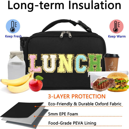 GYEUKHAM Insulated Lunch Box for School, Thermal Reusable Durable Freezable Lunch Bags for Kids Boys Girls Men Women - Small Soft Cooler Portable Lunch Tote Kit for Work Picnic Travel,Black