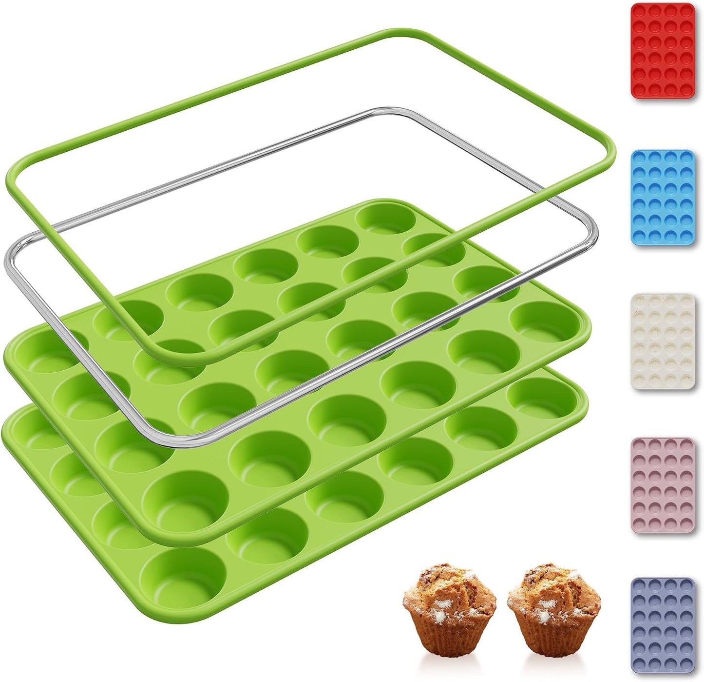 2 Pack 12 Cups Silicone Muffin Pan with Metal Reinforced Frame Regular Size Silicone Molds Cupcake Cake Baking Pans Cookie Baking Chocoflan Cupcake Mold Nonstick Muffin Tin Home Baking Supplies