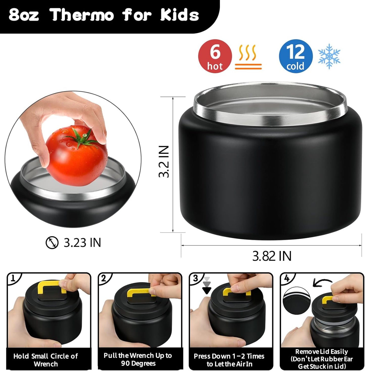 MAISON HUIS Bento Lunch Box with 8oz Soup Thermo and Insulated Lunch Bag, Kids Leakproof Lunch Food Containers with 5 Compartment, Boys Girls Thermo Hot Food Jar for Travel, School, BPA Free (Black)