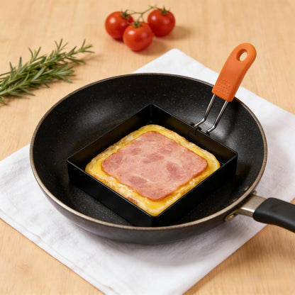 Hhyn Round & Square Egg Rings Set with Orange Silicone Handle