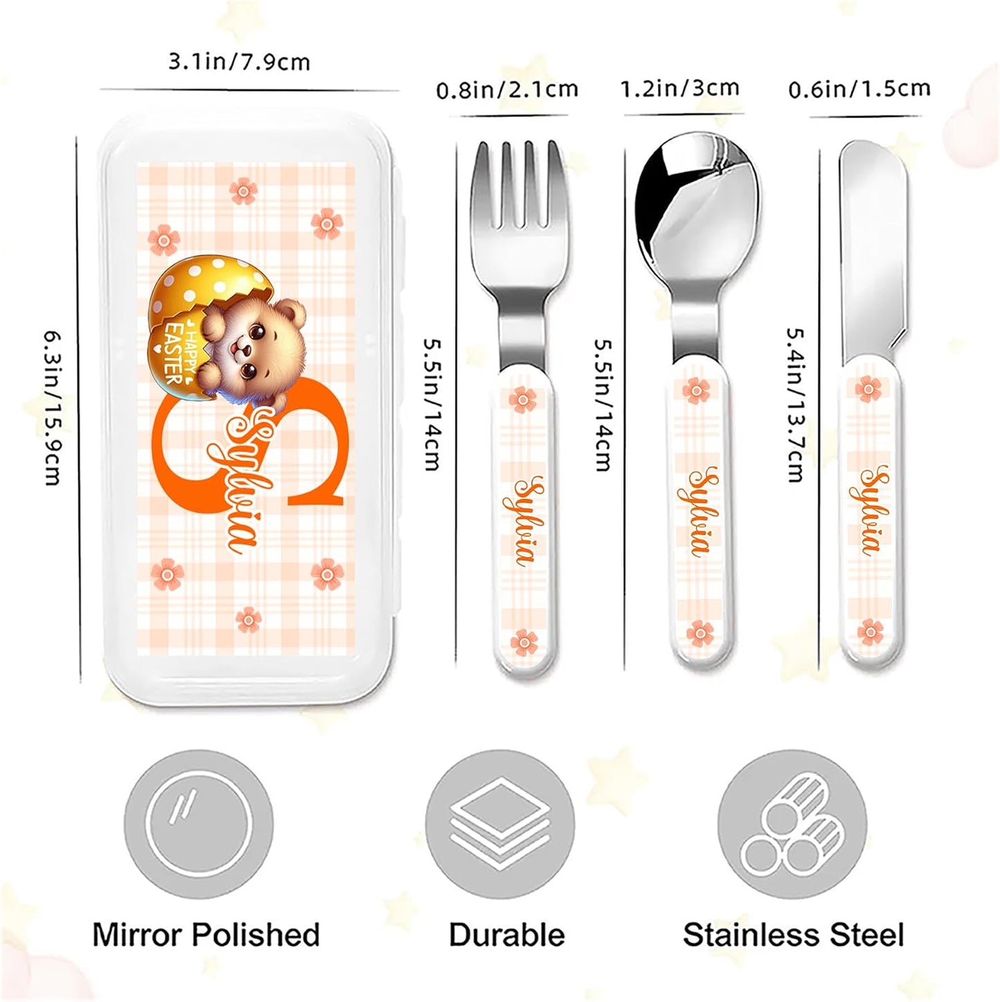 Personalized Stainless Steel Kids Utensils Set Custom Name on Kids Forks Knife and Spoons for 3 Pcs Kid Cutlery Set with Case (Truck)