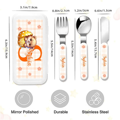 Personalized Stainless Steel Kids Utensils Set Custom Name on Kids Forks Knife and Spoons for 3 Pcs Kid Cutlery Set with Case (Truck)