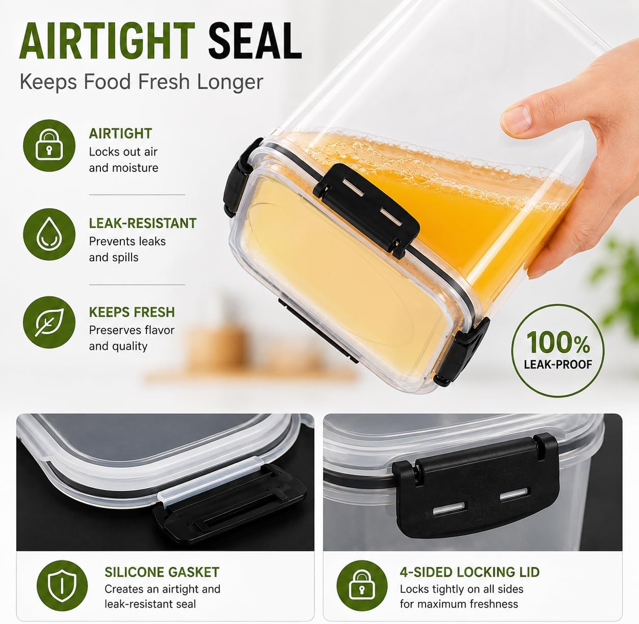 CASA LINGO Airtight Food Storage Containers with Lids, 5.3L Large Pantry Organization and Storage for Flour Sugar Dry Food Cereal, Set of 4 Plastic Food Storage Containers