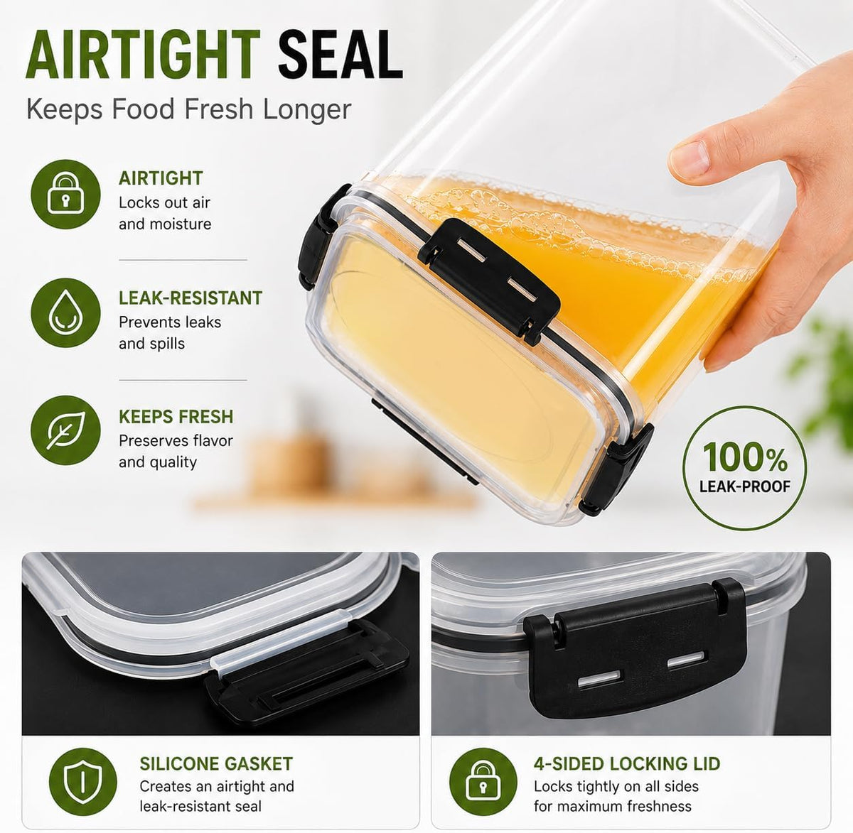 CASA LINGO Airtight Food Storage Containers with Lids Plastic 5.3L Set of 4 | Large Pantry Organization and Storage for Flour Sugar Dry Food Cereal, Kitchen Food Storage Containers, BPA Free
