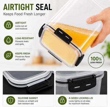 CASA LINGO Airtight Food Storage Containers with Lids Plastic 5.3L Set of 4 | Large Pantry Organization and Storage for Flour Sugar Dry Food Cereal, Kitchen Food Storage Containers, BPA Free