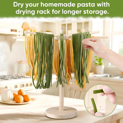Pasta Drying Rack - 9 Sticks Wooden Pasta Dryer Stand Large