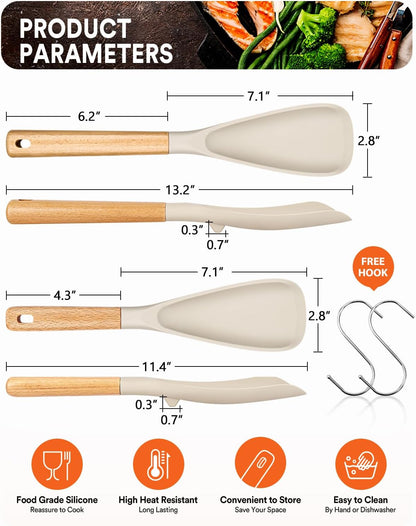 Badiano Multifunction Cooking Spoon for Nonstick Cookware,11.4"&13.4",Black