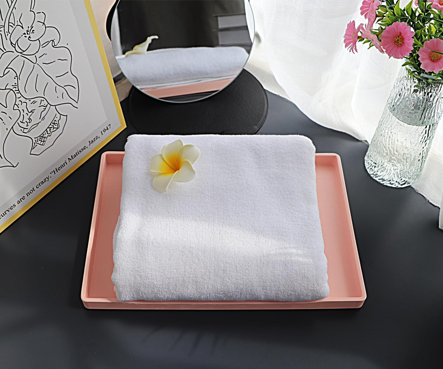 White Serving Tray (13.5 x 9.6 inch) for Serving Accessory, Elegant & Stackable Plastic Tray for Spa, Coffee, Drinks, Tea, Bar, Party, Seasoning, Perfume and Display Use.