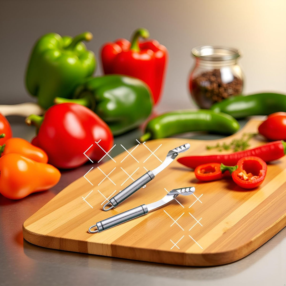 2pcs Stainless Steels Pepper Seed Corer Remover, Stainless Steel Tool, Chili Corer Remover with Serrated Slice and Handle Kitchen Tools Fruit and Vegetable