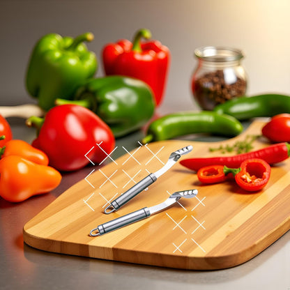 2pcs Stainless Steels Pepper Seed Corer Remover, Stainless Steel Tool, Chili Corer Remover with Serrated Slice and Handle Kitchen Tools Fruit and Vegetable