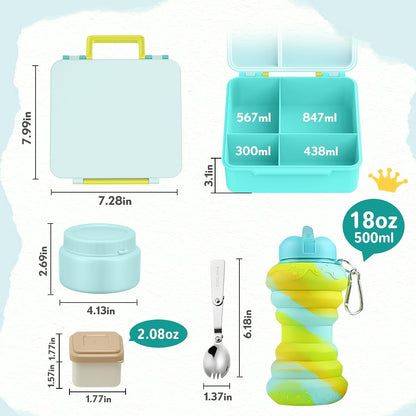 Lunch Box Kids, Leak Proof 5 Compartment Bento Box for Kids, 13oz Thermo for Hot Food Kids Lunch Box,Hot Lunch Box for School Travel