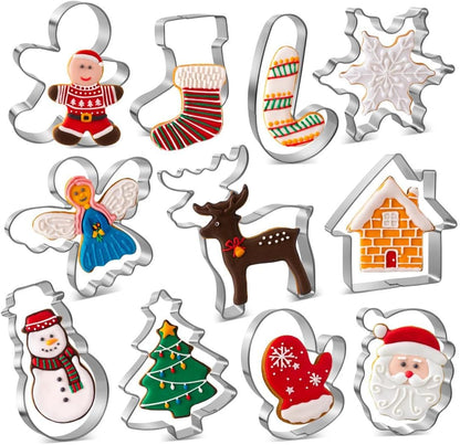 Christmas Cookie Cutters Set, HUINF 11Pcs Cookie Cutters Variety Pack - Gingerbread Men, Christmas Tree, Snowflake, House, Candy Cane, Santa Face, Reindeer and More for Christmas Winter Holiday